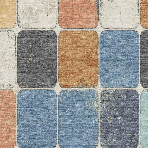 9' X 12' Rust Blue And Ivory Geometric Washable Area Rug With UV Protection