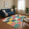 9' X 12' Teal Blush And Yellow Geometric Washable Area Rug With UV Protection