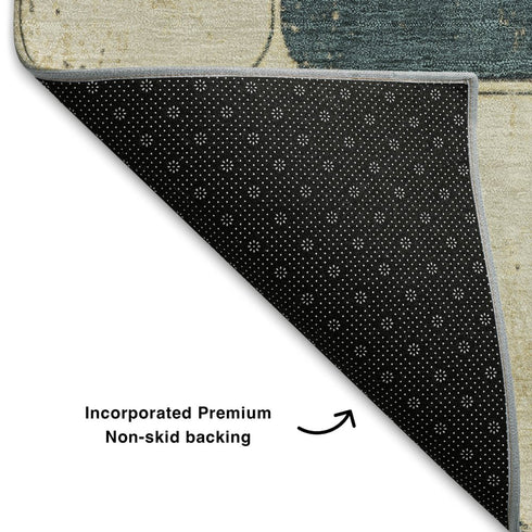 9' X 12' Teal Blush And Yellow Geometric Washable Area Rug With UV Protection
