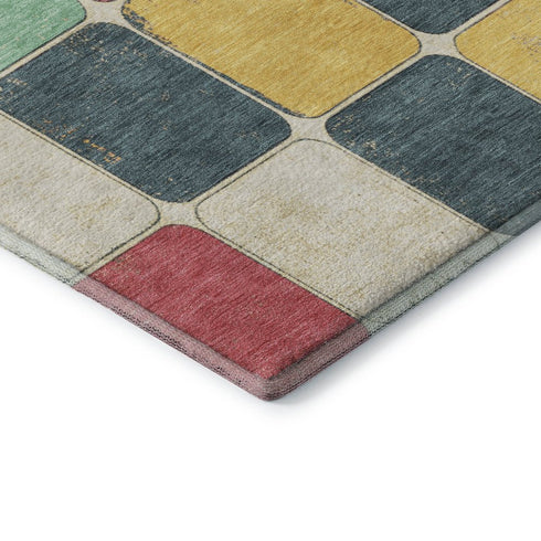 9' X 12' Teal Blush And Yellow Geometric Washable Area Rug With UV Protection