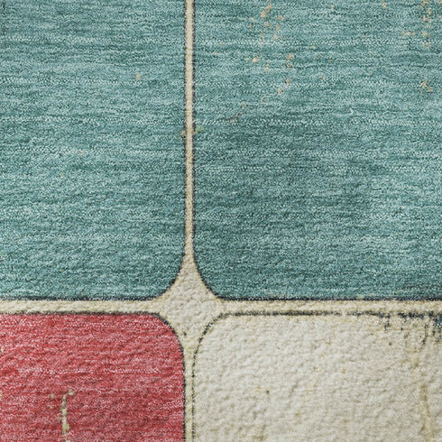 9' X 12' Teal Blush And Yellow Geometric Washable Area Rug With UV Protection