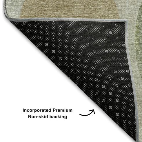 5' X 8' Beige Charcoal And Green Geometric Washable Area Rug With UV Protection