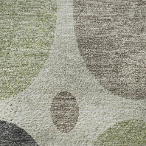 5' X 8' Beige Charcoal And Green Geometric Washable Area Rug With UV Protection