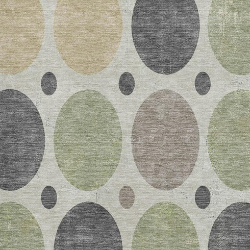 5' X 8' Beige Charcoal And Green Geometric Washable Area Rug With UV Protection