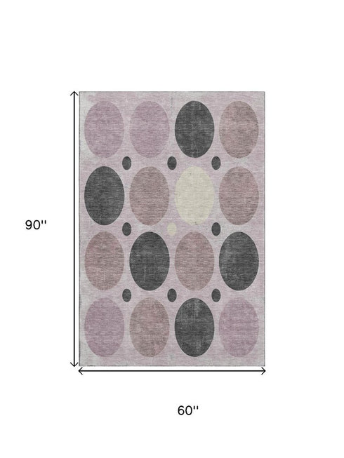 5' X 8' Blush Charcoal And Ivory Geometric Washable Area Rug With UV Protection