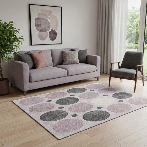 5' X 8' Blush Charcoal And Ivory Geometric Washable Area Rug With UV Protection