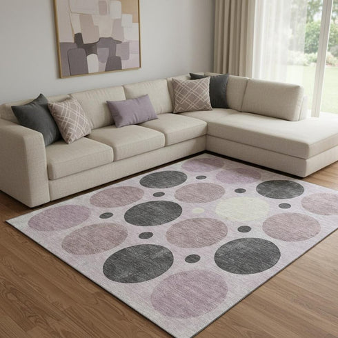 8' X 10' Blush Charcoal And Ivory Geometric Washable Area Rug With UV Protection