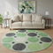 8' Green Ivory And Charcoal Geometric Washable Round Rug With UV Protection