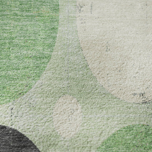 8' Green Ivory And Charcoal Geometric Washable Round Rug With UV Protection