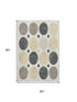 5' X 8' Ivory Charcoal And Beige Geometric Washable Area Rug With UV Protection