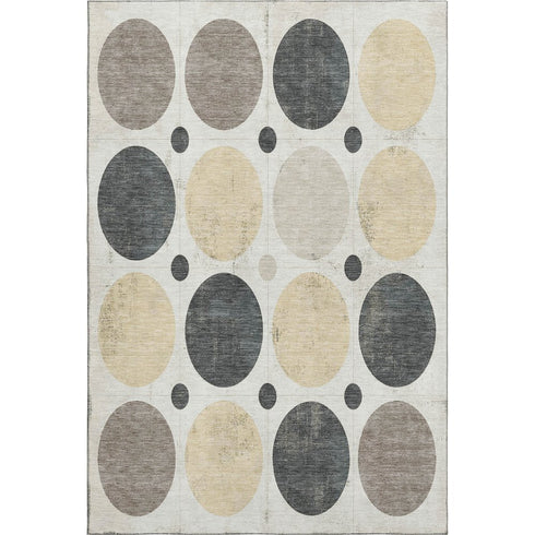 5' X 8' Ivory Charcoal And Beige Geometric Washable Area Rug With UV Protection