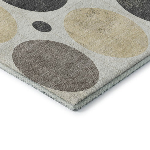 5' X 8' Ivory Charcoal And Beige Geometric Washable Area Rug With UV Protection