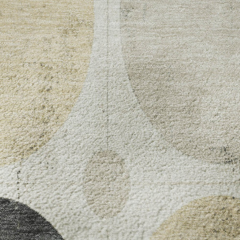 5' X 8' Ivory Charcoal And Beige Geometric Washable Area Rug With UV Protection
