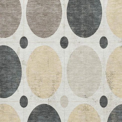5' X 8' Ivory Charcoal And Beige Geometric Washable Area Rug With UV Protection