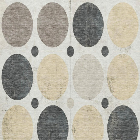 5' X 8' Ivory Charcoal And Beige Geometric Washable Area Rug With UV Protection