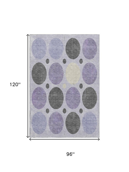 8' X 10' Lavender Charcoal And Ivory Geometric Washable Area Rug With UV Protection