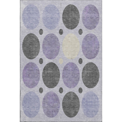 8' X 10' Lavender Charcoal And Ivory Geometric Washable Area Rug With UV Protection