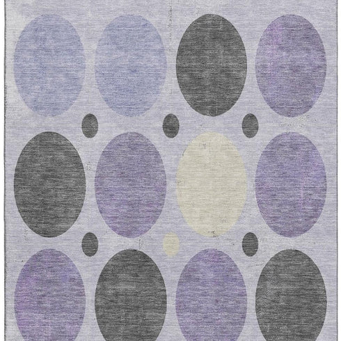 8' X 10' Lavender Charcoal And Ivory Geometric Washable Area Rug With UV Protection