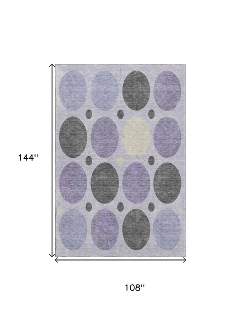9' X 12' Lavender Charcoal And Ivory Geometric Washable Area Rug With UV Protection