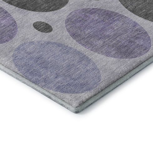 9' X 12' Lavender Charcoal And Ivory Geometric Washable Area Rug With UV Protection