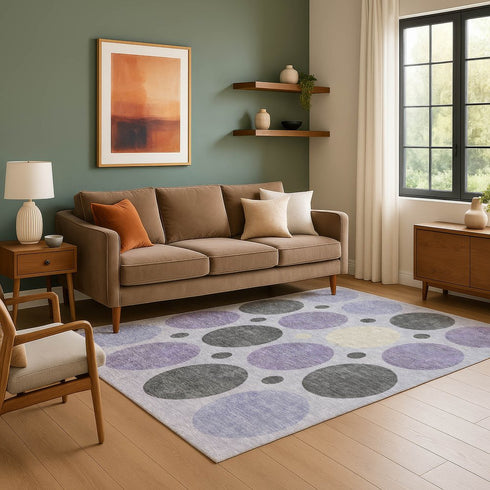 9' X 12' Lavender Charcoal And Ivory Geometric Washable Area Rug With UV Protection