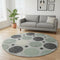 8' Sage Charcoal And Ivory Geometric Washable Round Rug With UV Protection