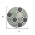 8' Sage Charcoal And Ivory Geometric Washable Round Rug With UV Protection