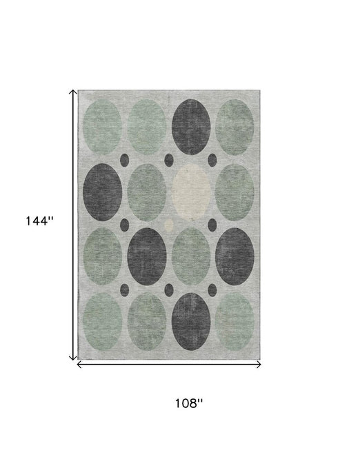 9' X 12' Sage Charcoal And Ivory Geometric Washable Area Rug With UV Protection