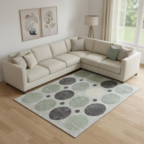 9' X 12' Sage Charcoal And Ivory Geometric Washable Area Rug With UV Protection