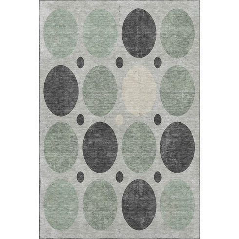 9' X 12' Sage Charcoal And Ivory Geometric Washable Area Rug With UV Protection