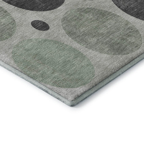 9' X 12' Sage Charcoal And Ivory Geometric Washable Area Rug With UV Protection
