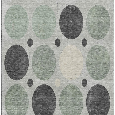 9' X 12' Sage Charcoal And Ivory Geometric Washable Area Rug With UV Protection