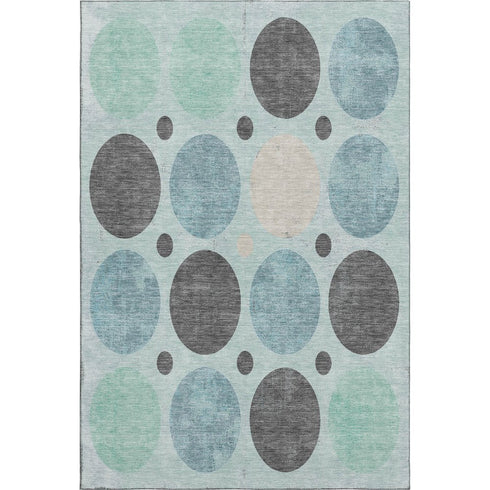 8' X 10' Teal Charcoal And Beige Geometric Washable Area Rug With UV Protection