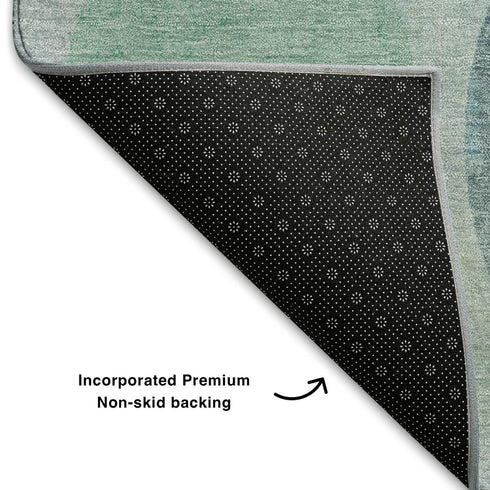 8' X 10' Teal Charcoal And Beige Geometric Washable Area Rug With UV Protection