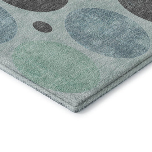 8' X 10' Teal Charcoal And Beige Geometric Washable Area Rug With UV Protection