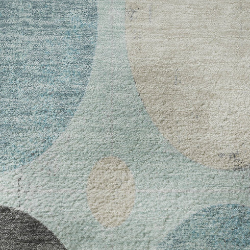 8' X 10' Teal Charcoal And Beige Geometric Washable Area Rug With UV Protection