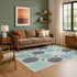 8' X 10' Teal Charcoal And Beige Geometric Washable Area Rug With UV Protection