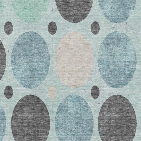 8' X 10' Teal Charcoal And Beige Geometric Washable Area Rug With UV Protection