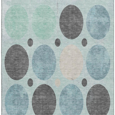 8' X 10' Teal Charcoal And Beige Geometric Washable Area Rug With UV Protection