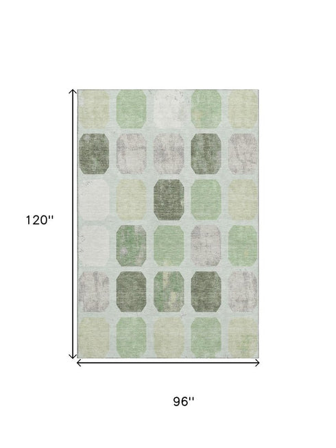 8' X 10' Artichoke Green Gray And Ivory Geometric Washable Area Rug With UV Protection