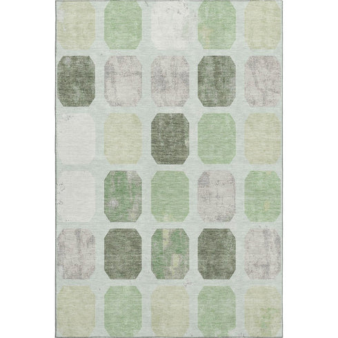 8' X 10' Artichoke Green Gray And Ivory Geometric Washable Area Rug With UV Protection