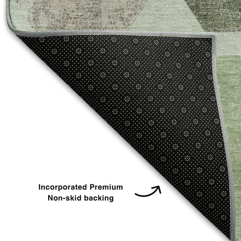 8' X 10' Artichoke Green Gray And Ivory Geometric Washable Area Rug With UV Protection
