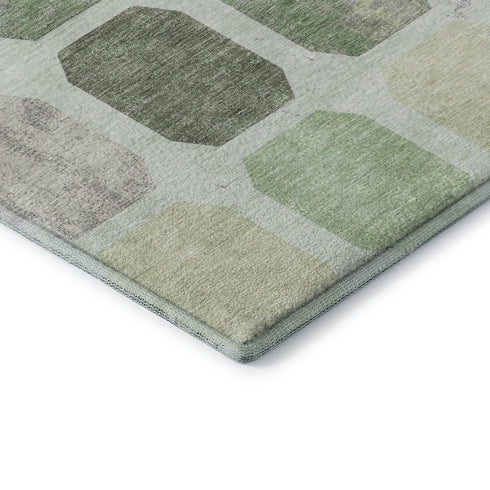 8' X 10' Artichoke Green Gray And Ivory Geometric Washable Area Rug With UV Protection