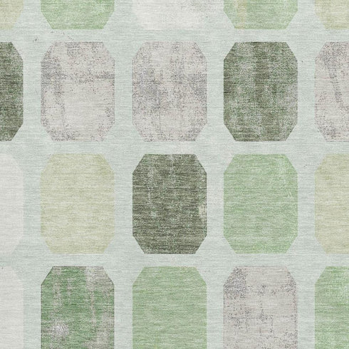 8' X 10' Artichoke Green Gray And Ivory Geometric Washable Area Rug With UV Protection