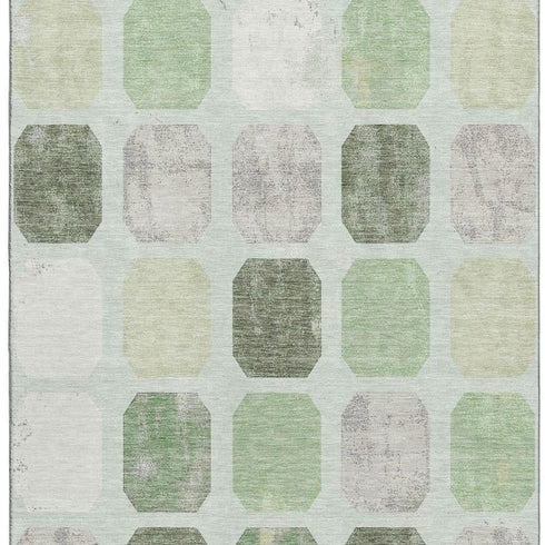 8' X 10' Artichoke Green Gray And Ivory Geometric Washable Area Rug With UV Protection