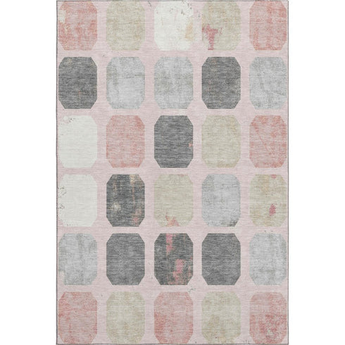 5' X 8' Blush Charcoal And Ivory Geometric Washable Area Rug With UV Protection
