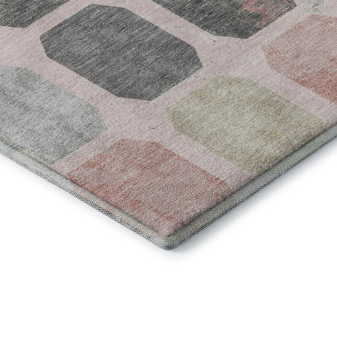 5' X 8' Blush Charcoal And Ivory Geometric Washable Area Rug With UV Protection