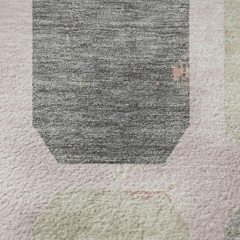5' X 8' Blush Charcoal And Ivory Geometric Washable Area Rug With UV Protection