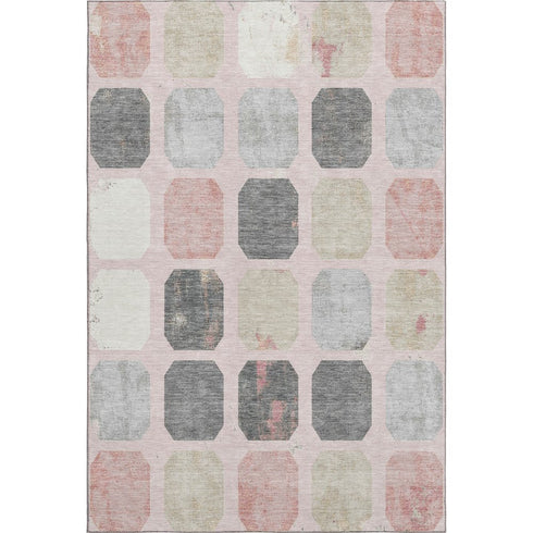 8' X 10' Blush Charcoal And Ivory Geometric Washable Area Rug With UV Protection