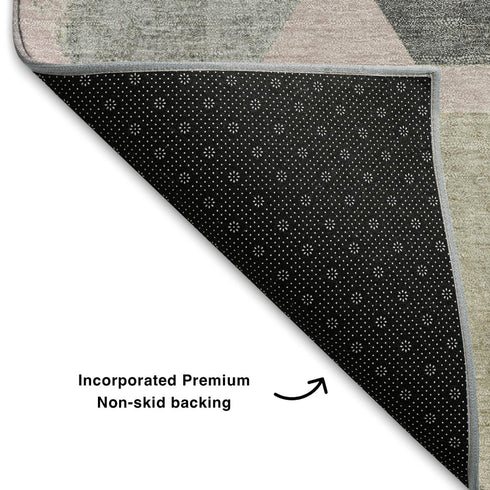 8' X 10' Blush Charcoal And Ivory Geometric Washable Area Rug With UV Protection